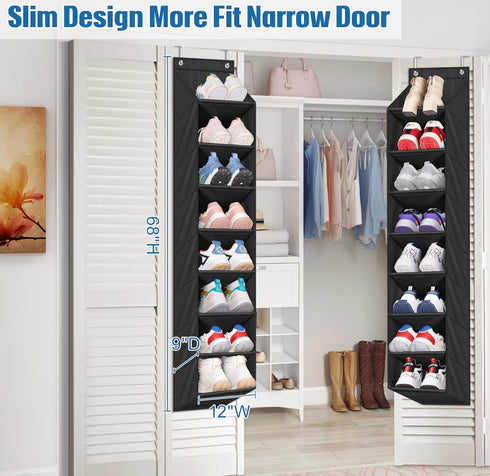 SLEEPING LAMB 2 Pack Narrow Over The Door Shoe Organizer with 8 Large Deep Pockets, Hanging Shoe Rack for Closet Door Storage for Boots, Sneakers (Black) by SLEEPING LAMB