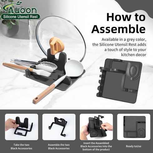 AUOON Silicone Utensil Rest and Pot Lid Holder, Heat-Resistant, BPA-Free, Dishwasher Safe for Kitchen Utensils