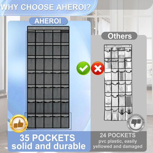 Aheroi 35 40 lbs, Closet Over the Door Shoe Organizer, Pockets Mesh Shoe Organizer Door Hanger, Large Hanging Shoe Rack
