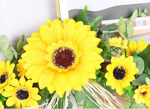 Rustic Artificial Sunflower Swag, 23 Inch Decorative Floral Swag with Sunflower and Green Leaves for Wedding Arch Front