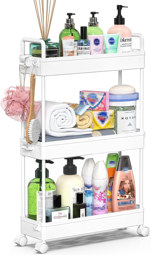 3 SOLEJAZZ Slim Rolling Storage Cart with Wheels Tier Skinny Bathroom Storage Organizer Thin Laundry Room Utility Cart