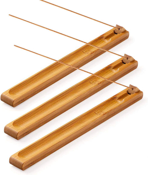 3 Pieces Bamboo Wood Incense Holder - Adjustable Angle Incense Burner with Ash Catcher, 9.8 Inches