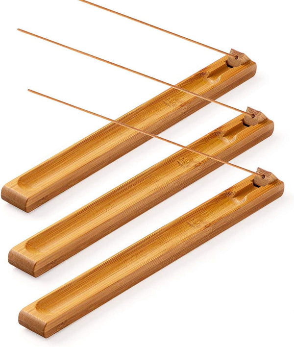 3 Pieces Bamboo Wood Incense Holder - Adjustable Angle Incense Burner with Ash Catcher, 9.8 Inches