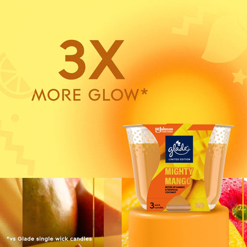 Glade Candle Mighty Mango - Fragrance Candle with Essential Oils, 3-Wick Air Freshener Candle, 6.8 Oz, 3 Count