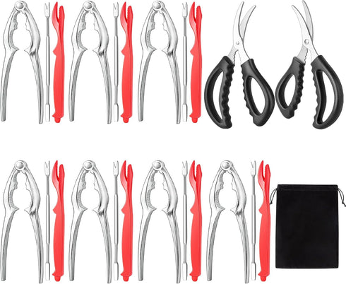 Seafood Cracker Tool Set, Stainless Steel Crab Crackers, Lobster Sheller, Crab Leg Fork, Seafood Scissors, 24Pcs