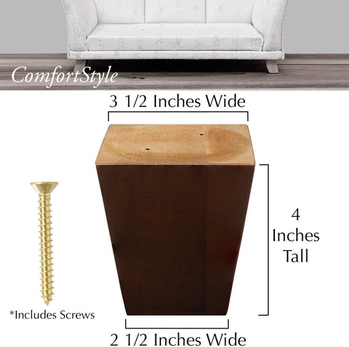 Legs for Furniture, Sofa Ottoman and Chair 4" Wood Feet Replacement, Set of 4 Square Tapered Pyramid Feet