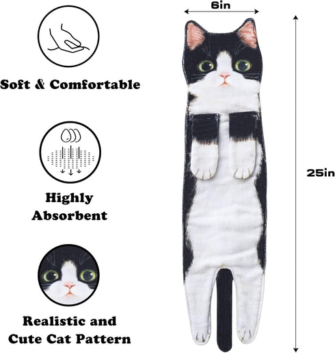 Cat Funny Hand Towels - Cute Decorative Washcloths for Bathroom Kitchen, Super Absorbent Soft Face Towels for Cat Lovers