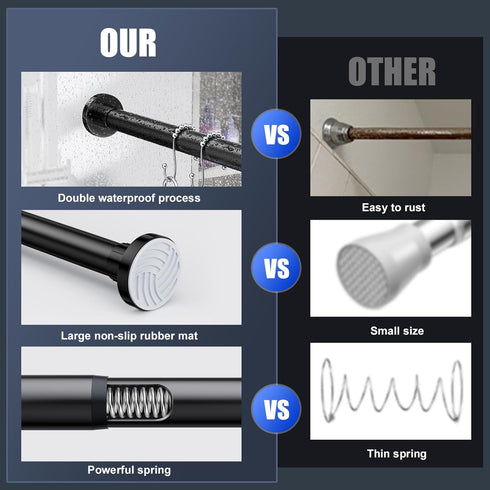 Ausemku Shower Curtain Rod 32 to 50 Inch, 1 Inch Diameter Non-Slip Spring Tension Rod, No Drilling Stainless Steel