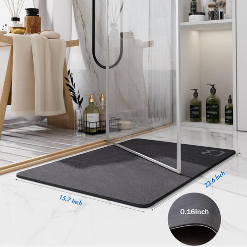 Diatomaceous Earth Bath Mat Rugs, Quick Dry Non Slip Rubber Bottom Bathroom Mat, 15.7" x 23.6", Dark Grey