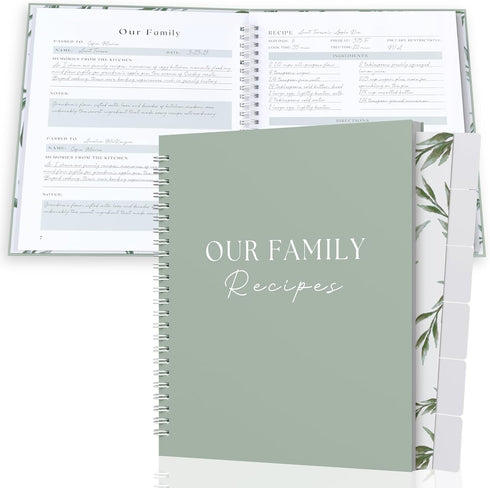 Recipe Book To Write In Your Own Recipes with 6 Custom Dividers - Blank Spiral DIY Personalized Family Cookbook Journal