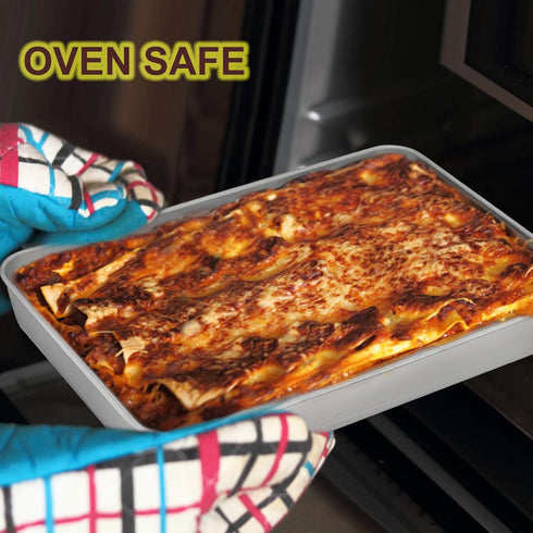 P&P CHEF Deep Baking Pan Set of 3, Stainless Steel Baking Sheet Lasagna Rectangle Cake Pan for Oven Use