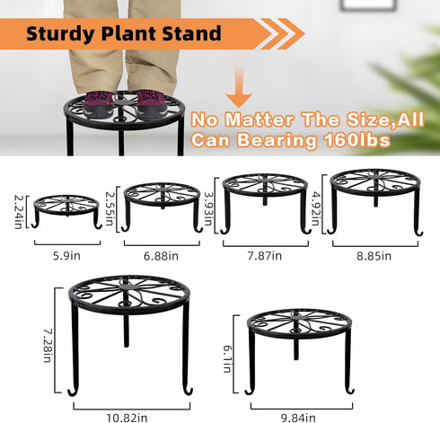 Acteomsly 6-Pack (6PACK Metal Plant Stand,Heavy Duty Flower Pot Stands for Multiple Plant,Outdoor Anti-Rust Plant Pot