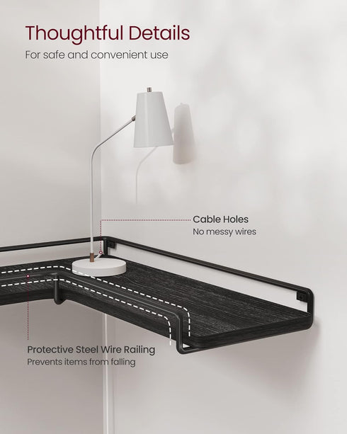 Set 2, ULLS831B22 VASAGLE Corner Shelf Wall Mount of Corner Floating Shelves, Small Corner Wall Shelf for Decor