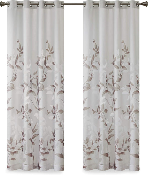 Madison Park Cecily Semi Sheer SINGLE Panel Window Curtain, Burnout Botanical Print, 50x84", Leaves Mauve