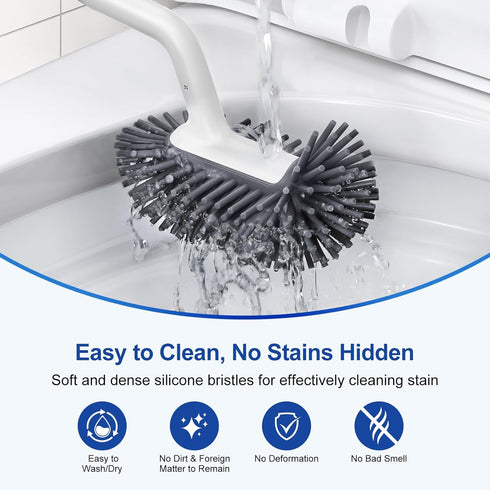 HAMITOR Toilet Bowl Brush Holder Set: Deep Cleaning Silicone Scrubber with Curved Bristle for Bathroom Dead Corner Clean