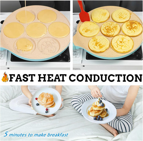 Dinosaur 7-Cup Egg Pan, Nonstick Pancake Pan for Kids, Cars Trucks Egg Cooker Mold for Breakfast Sandwiches