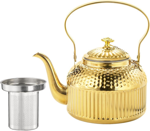 ZENFUN Stainless Steel Teapot 1.4L (47 FL OZ) with Infuser, Vintage Stovetop Kettle, Mini Antique Water Boiler