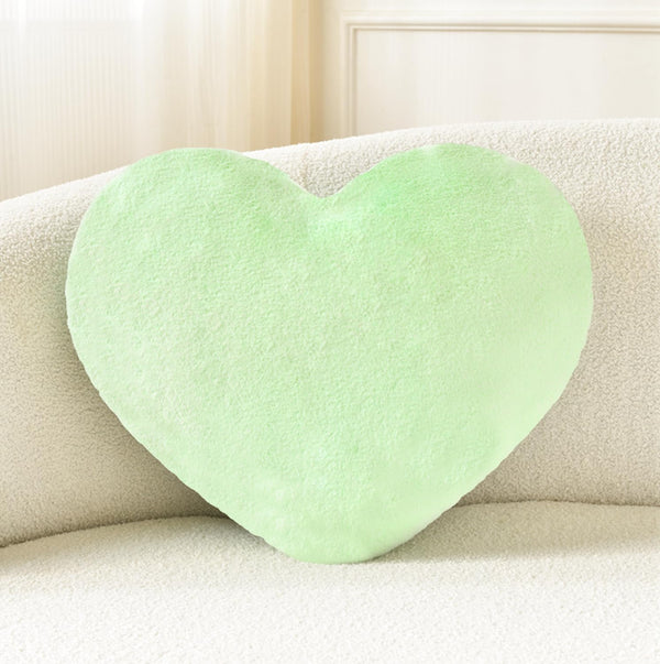 Petrella Heart Pillow, Cute Fuzzy Throw Pillows for Bed Living Room Decor, Large 19"x15", Green Aesthetic Cushion