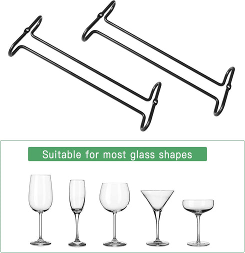 4 Pack Steamware Wine Glass Hanging Rack, Metal Stemware Holder for Under Cabinet Kitchen Bar Pub, Black