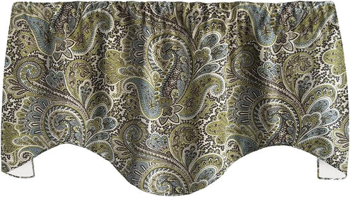 Window Treatments Valance Curtains, Brown Blue Paisley Swag Short Curtain Rod Pocket Lined 53"x18"