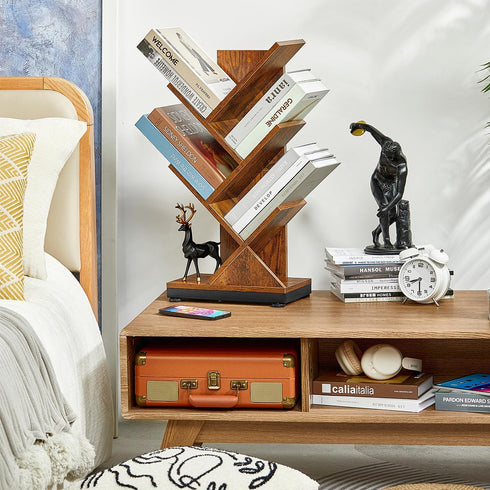 5 ruboka Tree Bookshelf,Retro Floor Standing Bookcase Display for CDs/Magazine/Books,Small Bookshelf for Bedroom,Living