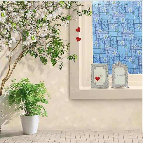 DUOFIRE Stained Glass Window Film, Color Flower Pattern, Decorative Glass Film, No Glue, 17.7in. x 78.7in.