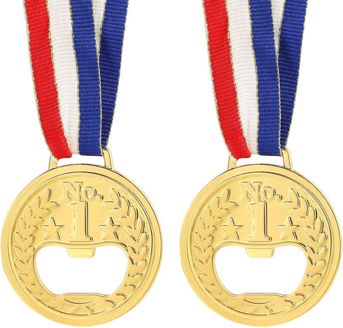 2PCS Medal Shaped Bottle Opener, Gold Medal Beer Opener with Neck Ribbon for Bar Bartender