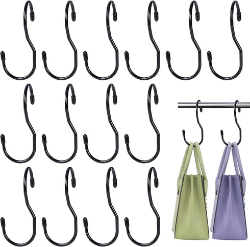 JOHOUSE 14PCS Purse Hanger for Closet - Large Size Closet Rod Hooks Black Vinyl Coated Bag Hanger Organizer Hooks