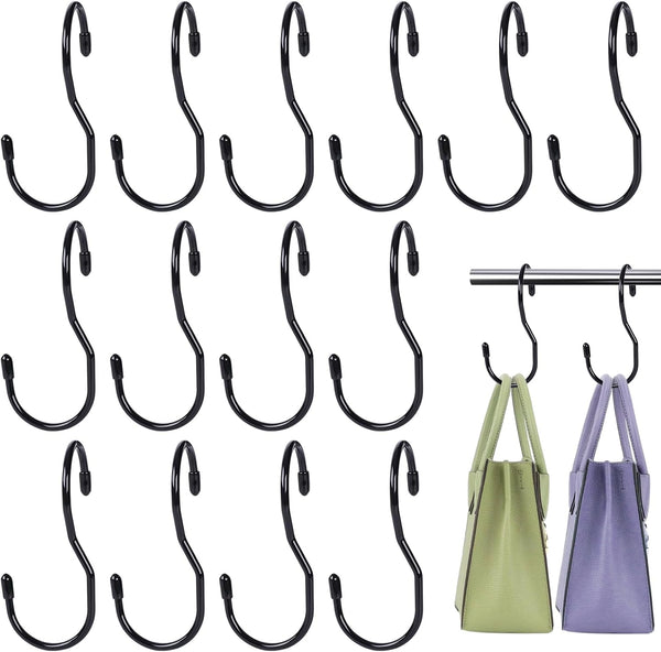 JOHOUSE 14PCS Purse Hanger for Closet - Large Size Closet Rod Hooks Black Vinyl Coated Bag Hanger Organizer Hooks