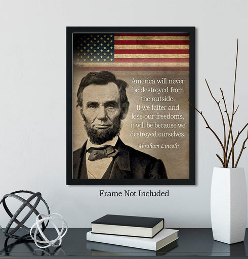 Govivo Abraham Lincoln Historic Quote Wall Decor Art Print, American Patriotic President, Unframed Artwork