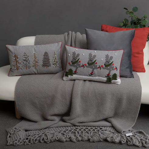 12 20 Inch JWH Christmas Pillow Cover Decorative Green Tree Throw Pillow Embroidery Accent Pillow Case Holiday Cushion