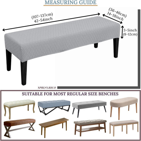 (S2-Silver SPRINGRICO Stretch Dining Bench Cover, Removable Bench Slipcover Washable Bench Seat Protector Rectangle