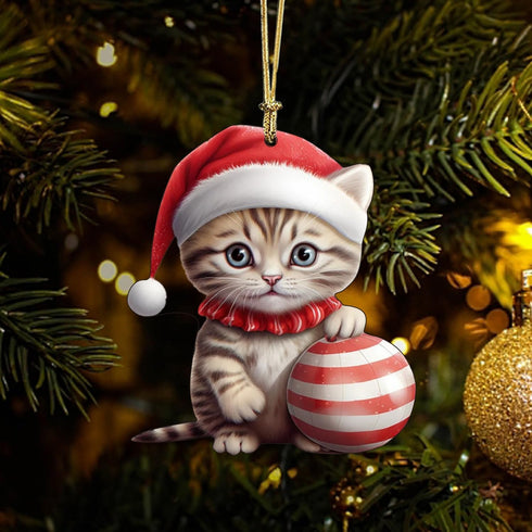 OFDNE Decoration,10Pcs Christmas Tree Christmas Tree Acrylic Pendant, Cute Cat with Light Xmas Tree Accessories