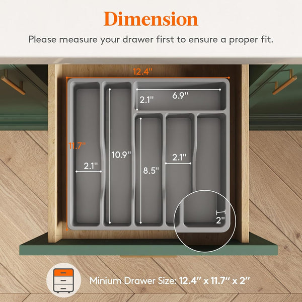 Lifewit Silverware Drawer Organizer Tray, Plastic Cutlery Storage for Kitchen Drawer, Flatware and Utensil Holder Divider for Spoons Forks Knives Tableware, 6 Compartment, Gray by Lifewit