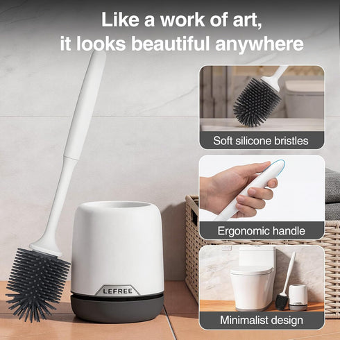 2 Pack Set Lefree Silicone Toilet Brush,Rubber Toilet Bowl Brush and Holder with Ventilated Holder, Toilet Cleaner