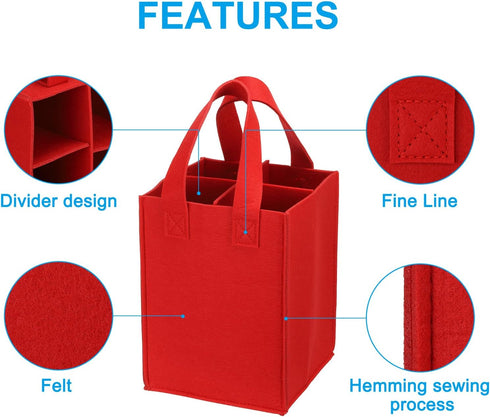 PATIKIL Red 4 Bottle Wine Carrier Tote Bag, Reusable Storage Bag with Divider, Portable Gift Bag