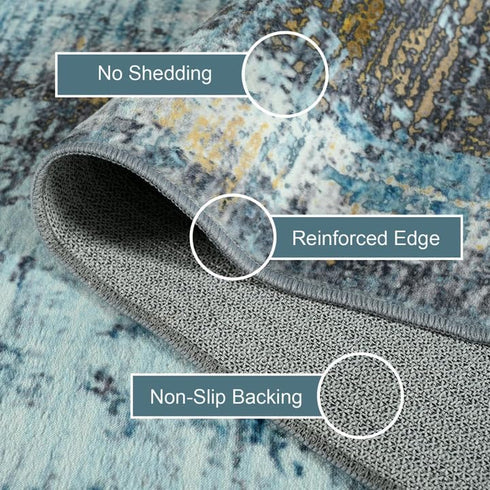 4x6, Area Rugs Washable Rug for Living Room, Modern Abstract Grey Rug for Bedroom, Non Slip Foldable Low Pile Stain