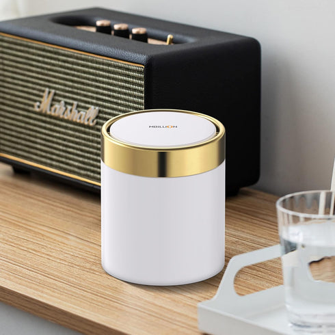 Mini Trash Can with Lid, Desktop Small Recycling Bin for Tabletop Use, Stainless Steel 0.4Gal Waste Bin