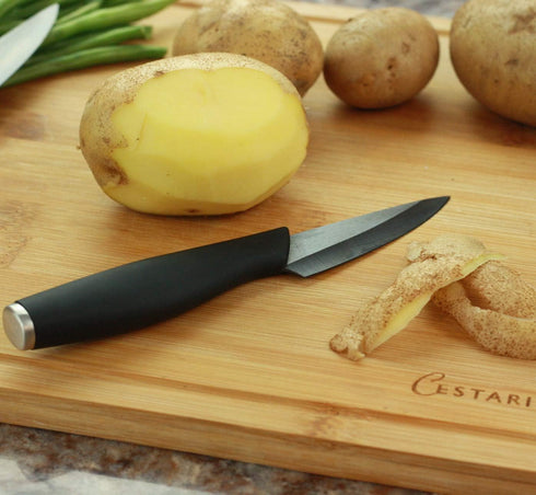 Cestari Charcuterie Board Accessories - 3 Inch Ceramic Paring Knife with Sheath, Black Mirror Finish Blade