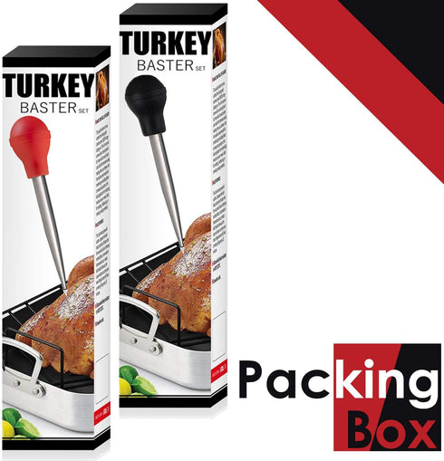 Stainless Steel Turkey Baster with Cleaning Brush - Food Grade Basting Syringe with 2 Marinade Injector Needles, Black