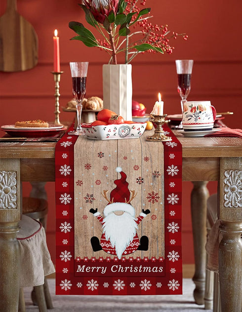 Christmas Gnome Table Runner, 13 x 70 Inch Non-Slip Dresser Scarves for Holiday Decorations