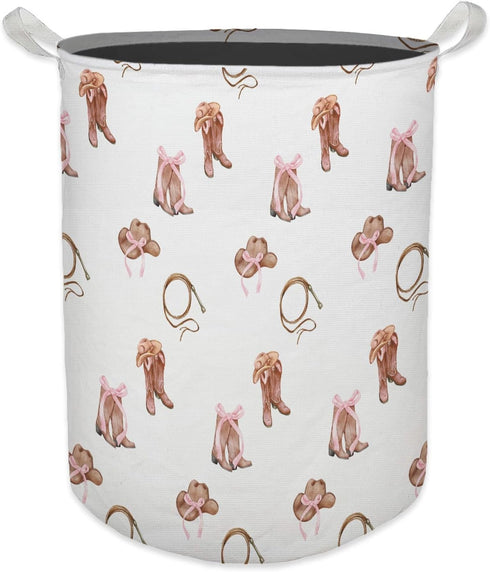 HKTZM Western Rodeo Bow Cowgirl Laundry Basket, Toybox for Girls Room, Western Laundry