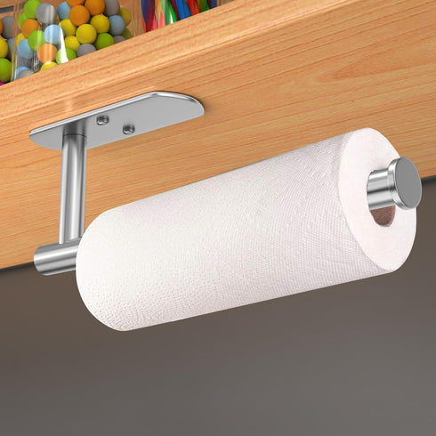 VAEHOLD Under Cabinet Adhesive Paper Towel Holder - Wall Mounted Roll Holder for Kitchen Paper Towels, Silvery