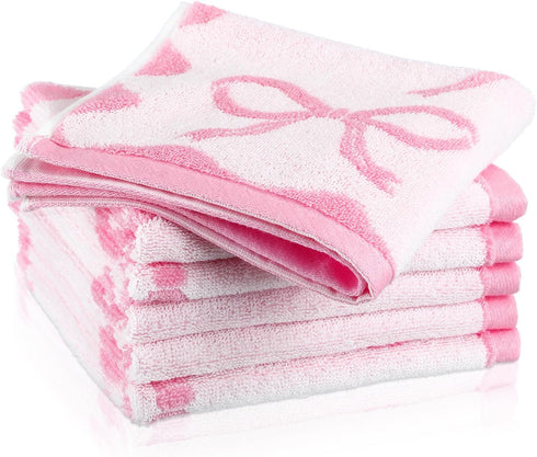 Coume 6 Pcs Pink Bow Washcloths 100% Cotton Wash Cloths 13" x
