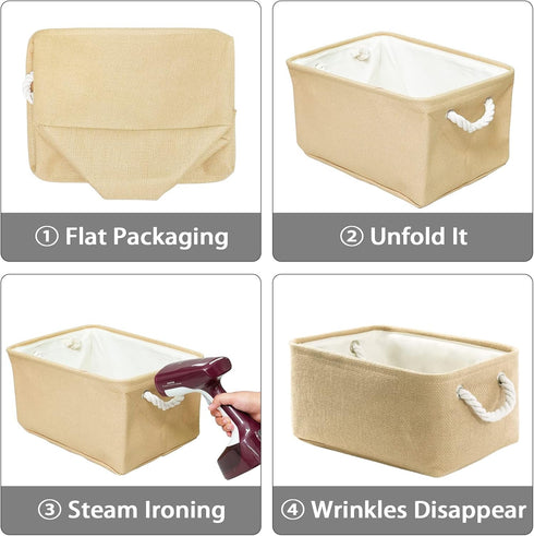 TheWarmHome Decorative Basket Rectangular Fabric Storage Bin with Handles for Clothes (Beige)