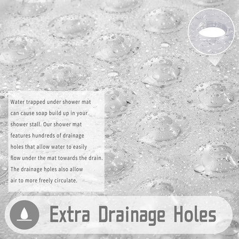 Yimobra Non Slip Shower Stall Mat, 21x21 Inch, Soft Square Bath Mat with Suction Cups and Drain Holes