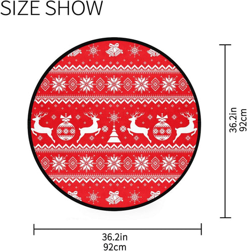 Christmas Boho Round Rug Christmas Tree and Deer Round Area Rug Merry Christmas Rug for Bedroom Living Room Study Playing,Non-Slip Floor Mat Carpet Home Decor Rugs, 3'Diameter