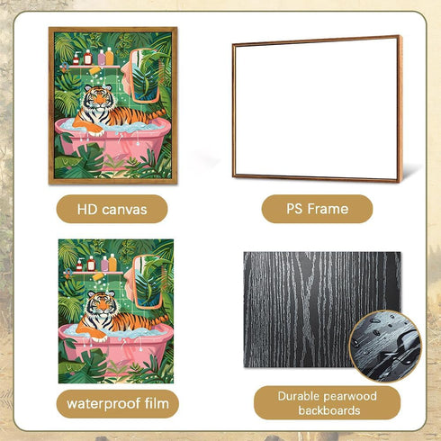 ARTZIO Animals In Bathtub Abstract Wall Art, Jungle Tiger Bathroom Decor, Set of 2 12x16in Ready to Hang