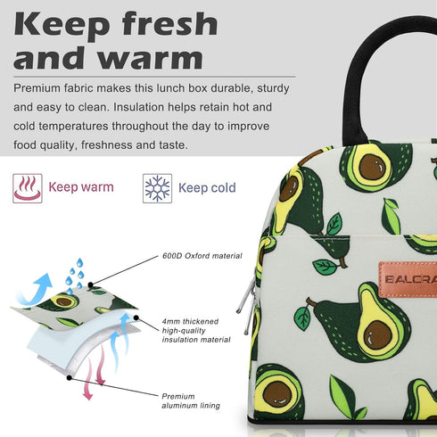 BALORAY Insulated Lunch Bag for Women Men, Reusable Lunch Tote for Work, Picnic or Travel