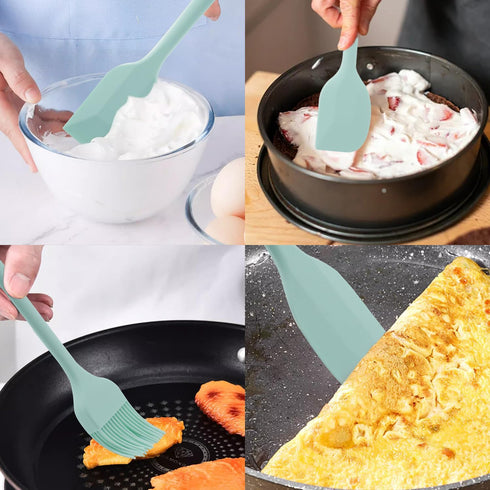 Light Green Silicone Spatulas Set, Heat Resistant Rubber Spoon Spatula, Non-Stick Scrapers for Baking Mixing